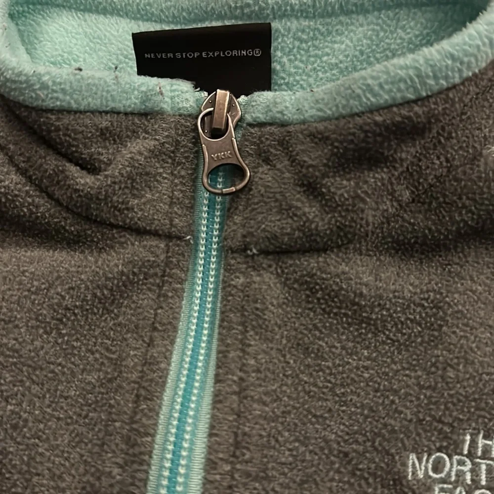 North face fleece 1/4 zip gray/teal‎ girls XXS